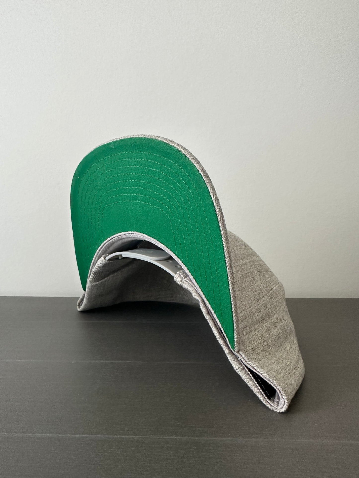 Adult Yupoong Flat Beak Snapback with GREEN undervisor